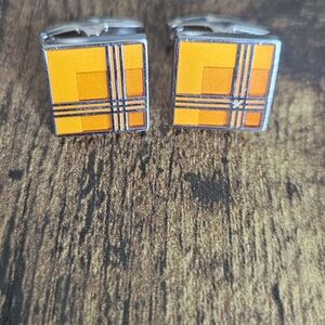 Burberry Orange and Silver Plaid Cufflinks
